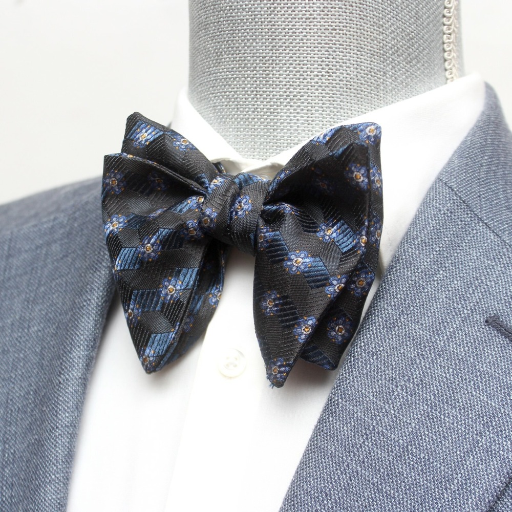 Men's Self-tied Large Bow Tie Navy Blue Silk Butterfly Bowtie Big bow‎ tie S564